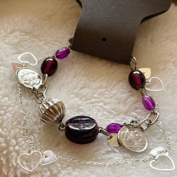 Express Beaded Charm Bracelet and Anklet Set Silver Tone Purple New - Picture 1 of 12